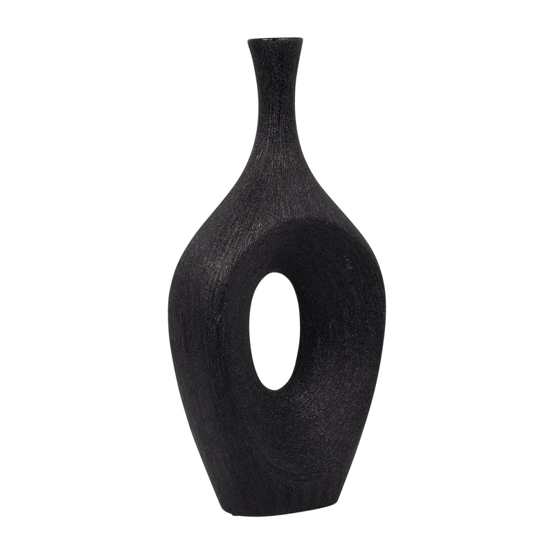 CER, 19" BEADED OPEN CUT VASE, BLACK