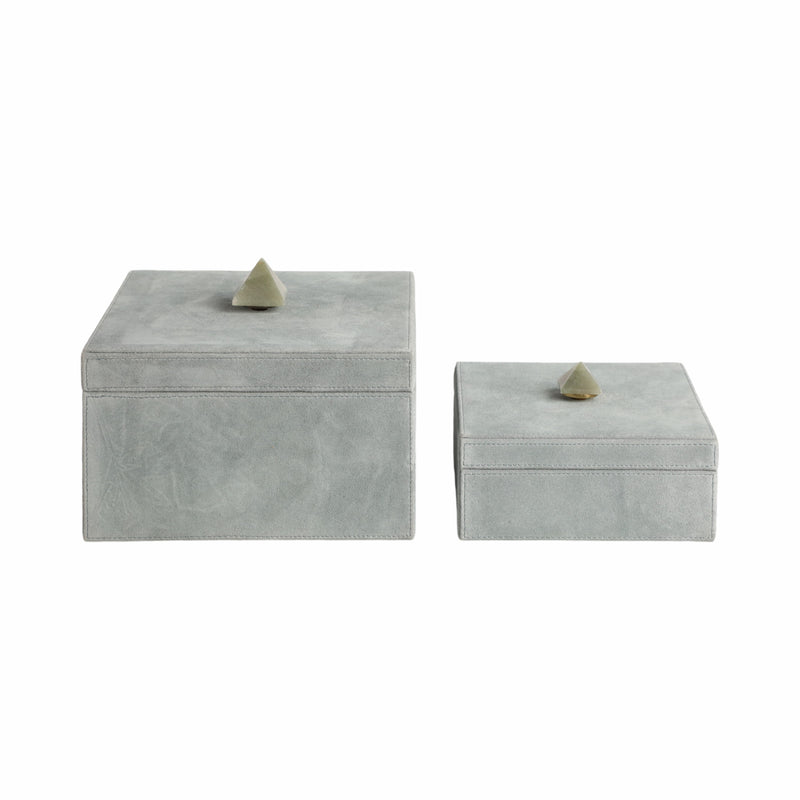 S/2 7/9" HARCOURT SUEDE BOXES W/STONE KNOB, BLUE