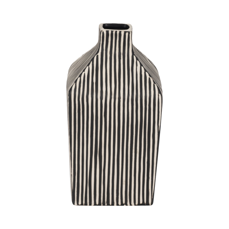 8" Lines Square Vase, Black/white