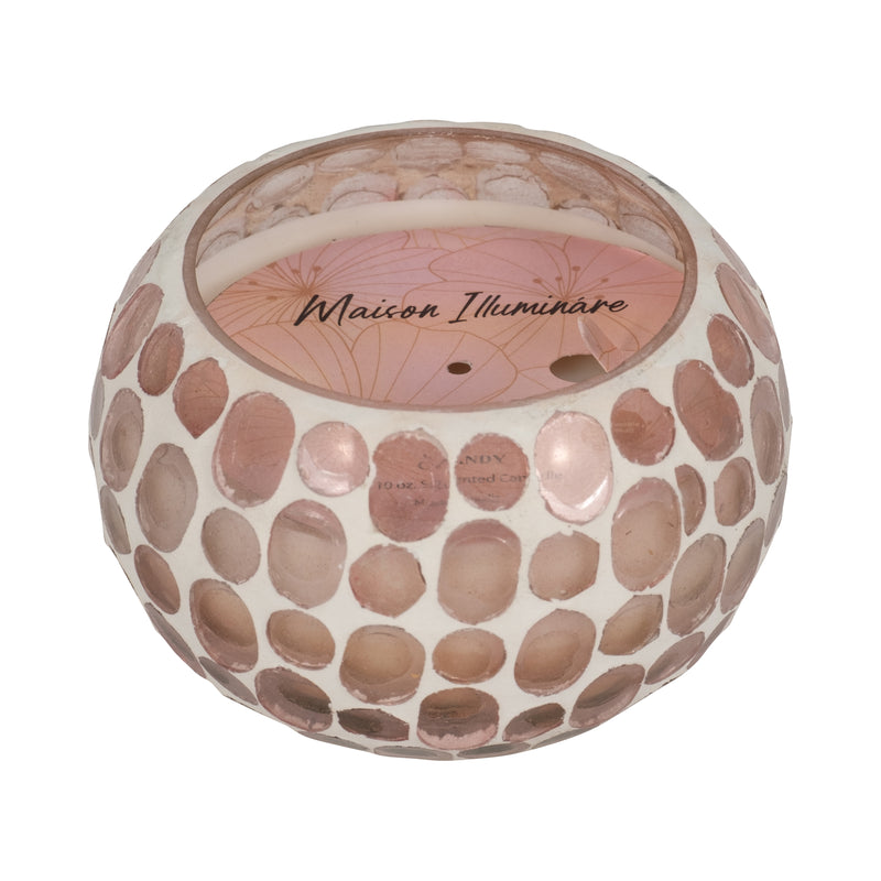 Glass, 4" 10 Oz Mosaic Scented Candle, Soft Pink