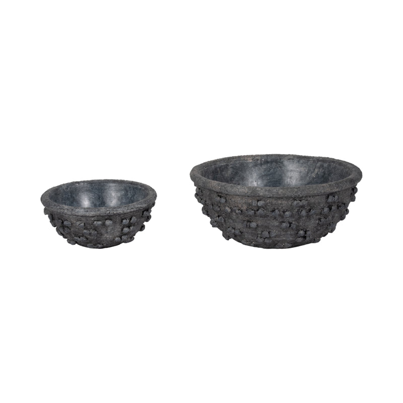 S/2 8/12" Textured Knobby Knot Bowls, Black