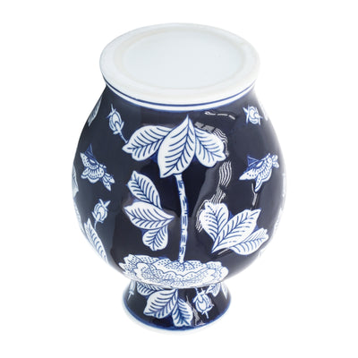 CER, 9"H FLOWER VASE, BLUE/WHITE