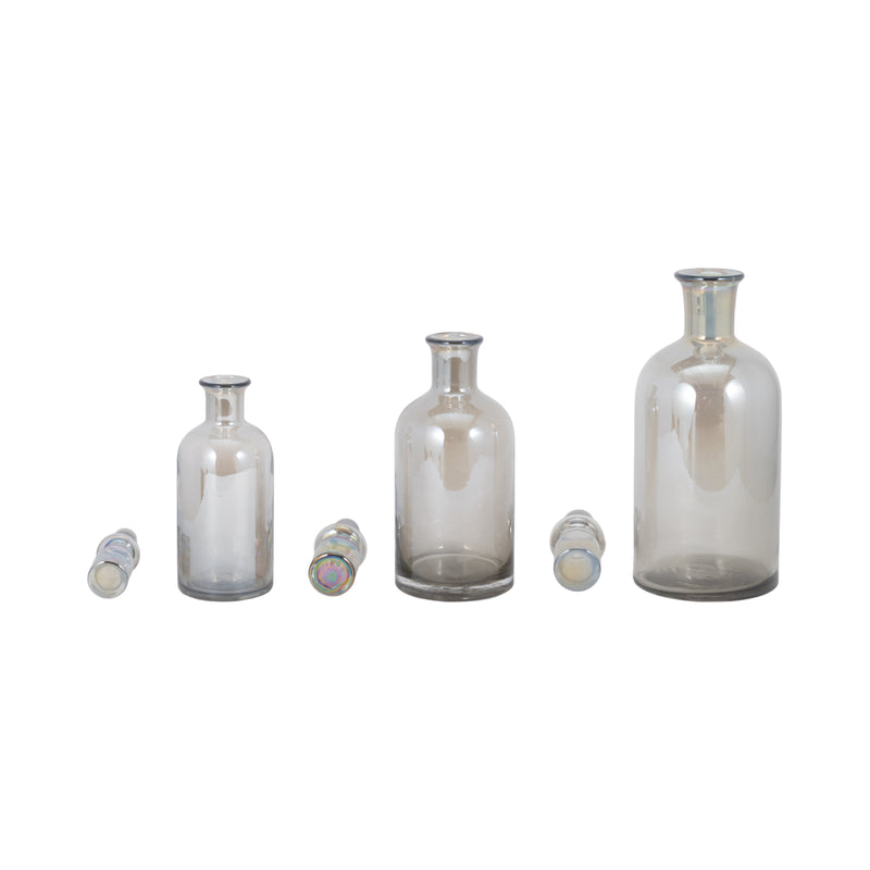 S/3 13/14/16" Callum Gray Glass Bottles, Gray