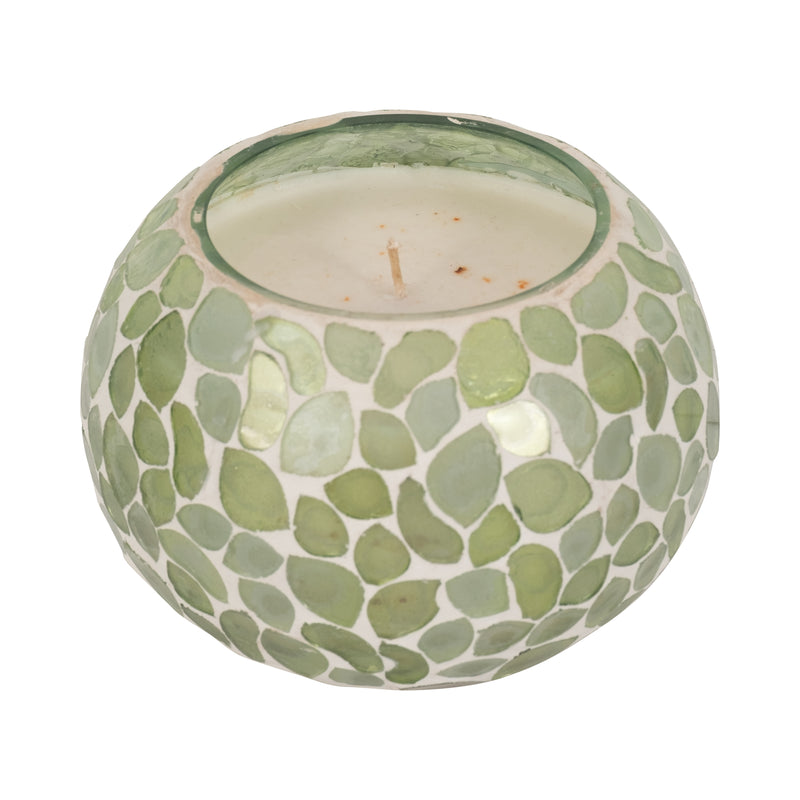 Glass, 5" 19 Oz Mosaic Scented Candle, Light Green