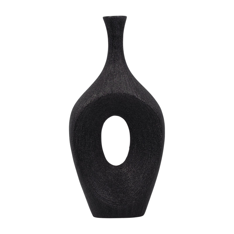 CER, 19" BEADED OPEN CUT VASE, BLACK