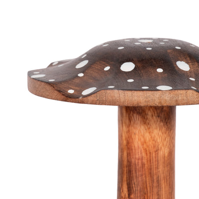 10" Wood Mushroom With White Dots, Brown