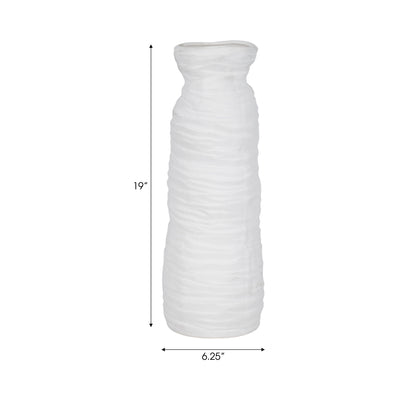 19" Horizontal Ribbed Matte Vase, Ivory