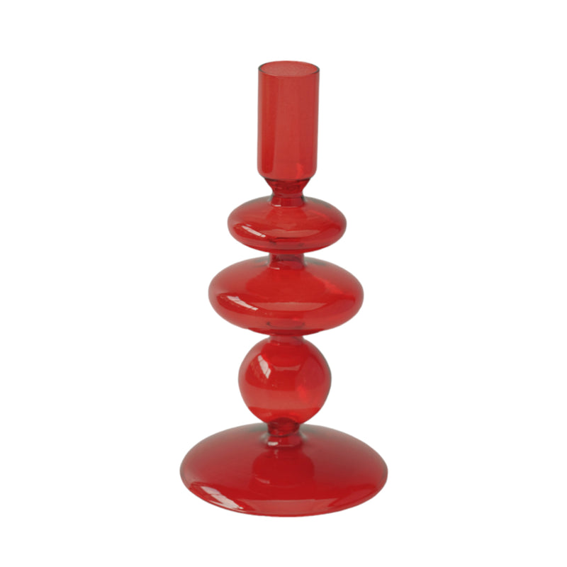 7" Vintage Glass Taper Candle Holder, Red