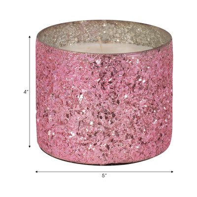 Glass, 5" 26 Oz Crackled Scented Candle, Pink