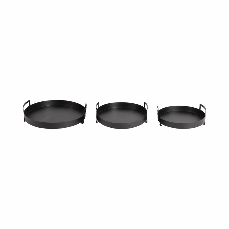 METAL, S/3 15/17/18" TRAY WITH HANDLES, BLACK