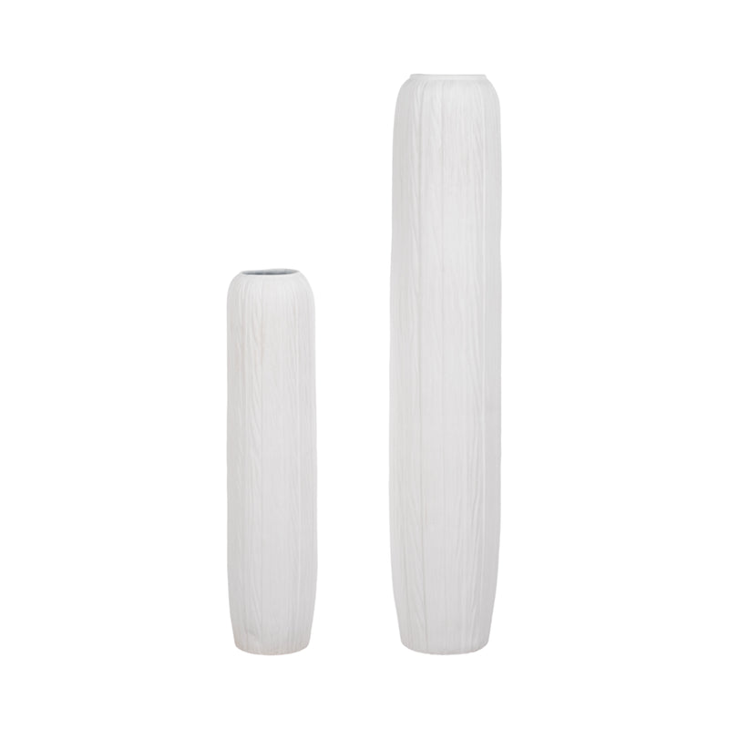 48" Rough Cylinder Floor Vase, White