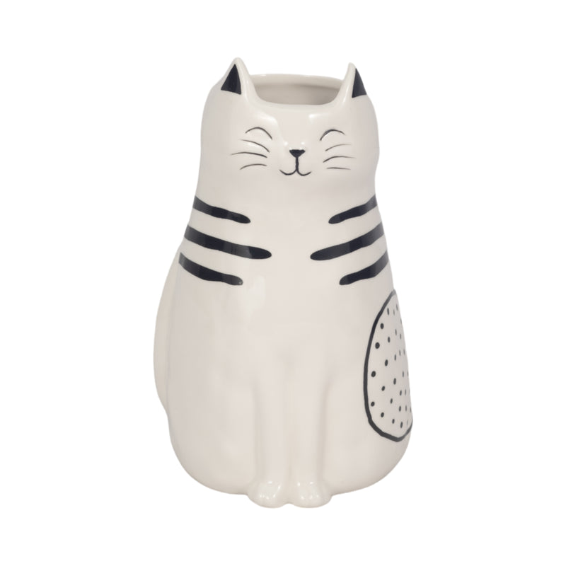 9" Sitting Pretty Kitty With Vase Opening, White/b