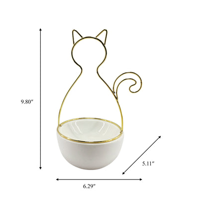 10"H CAT TRINKET TRAY, WHITE