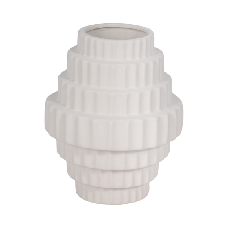 8" Textured Staggered Vase, White