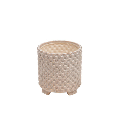 S/2 Ceramic 6/8" Textured Footed Planter, White