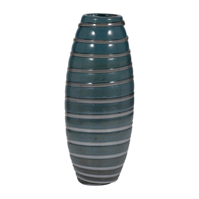 15" Santiago Striped Blue Glass Vase