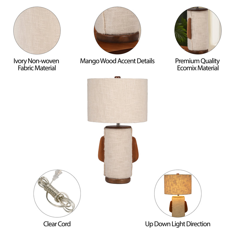 24" Ecomix Fabric Lamp With Wood, Ivory