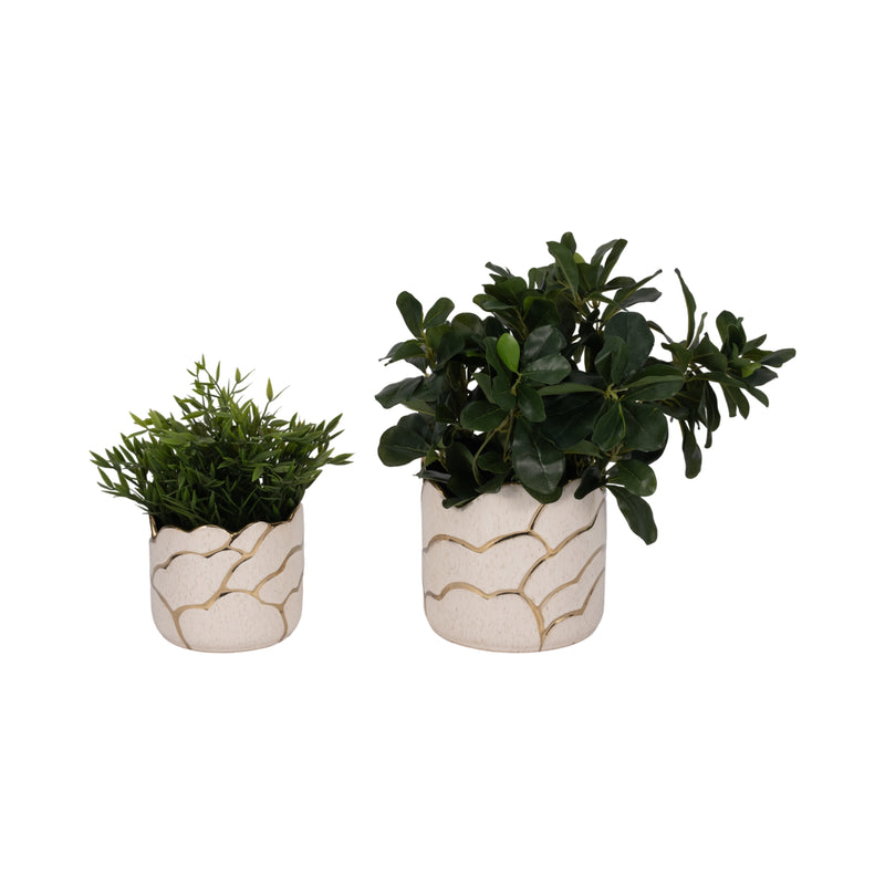 S/2 6/7" Clouds Planter, Ivory/gold