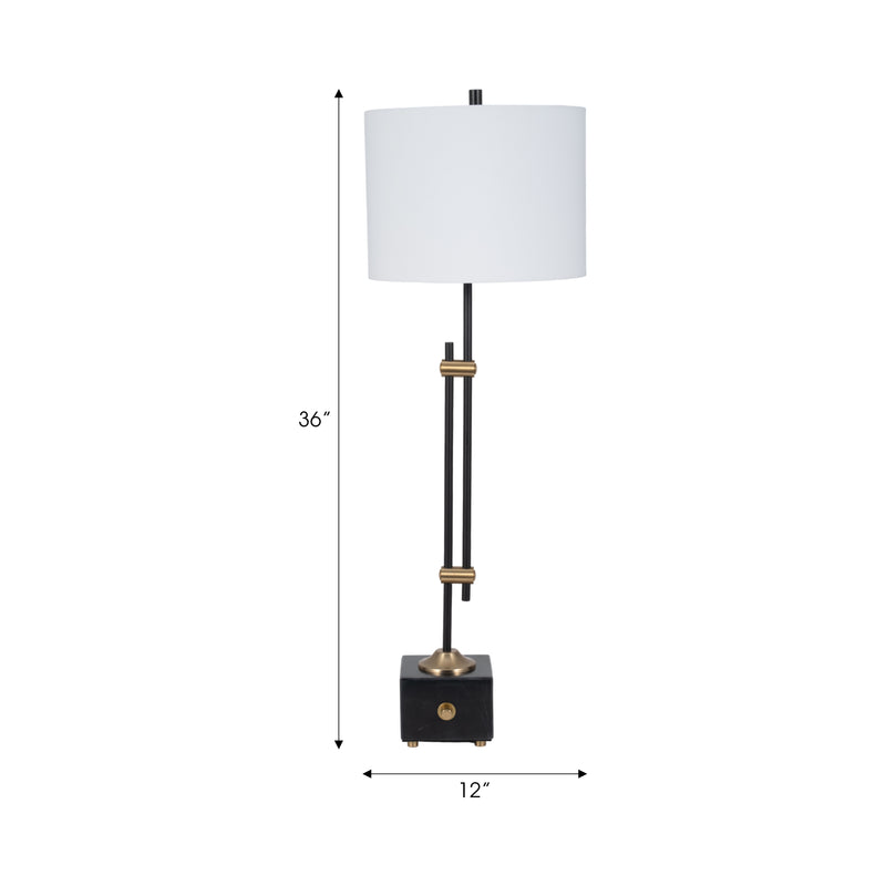 36" Hilliard Marble Buffet Table Lamp, Gold/black