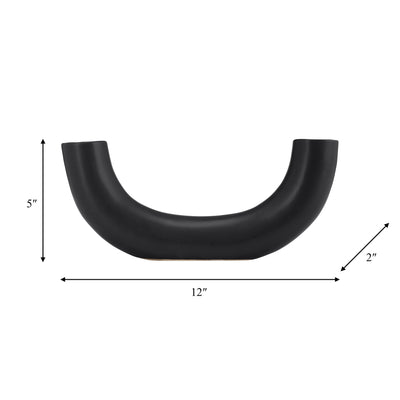 CER, 12"L HALF CIRCLE VASE, BLACK