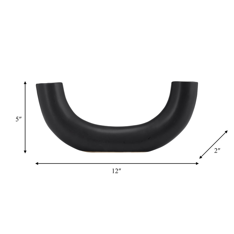 CER, 12"L HALF CIRCLE VASE, BLACK