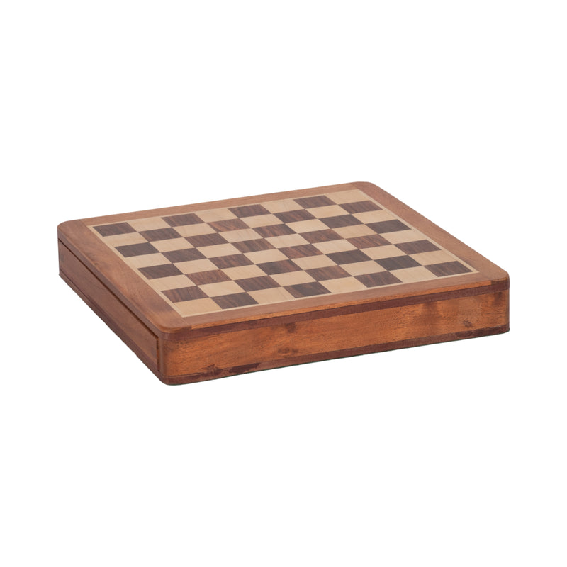 10" Acacia Wood Magnetic Chess Set, Natural