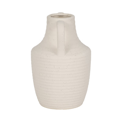 9" Jug Vase W/ Handle Rough Texture, Ivory