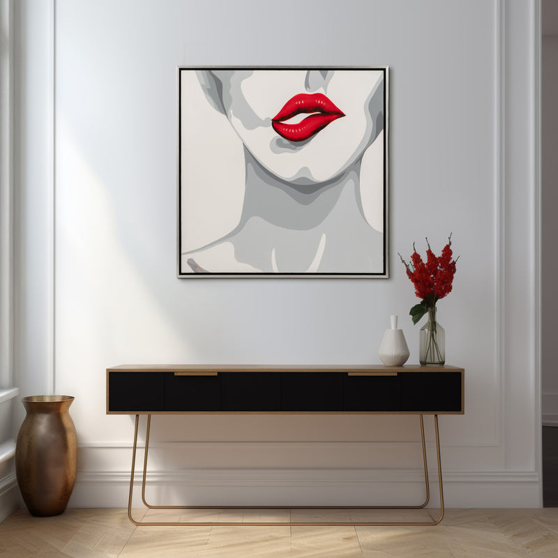 47x47 Hand Painted Lip Bite, White