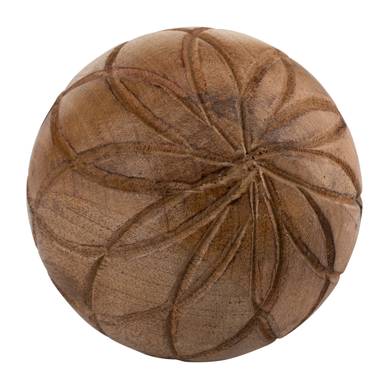 WOOD, 5" TEXTURED ORB, BROWN