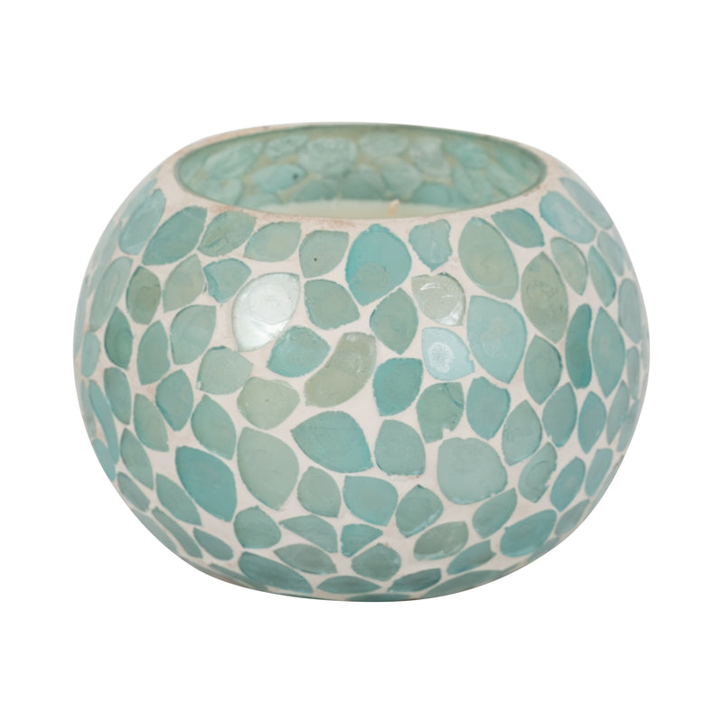 Glass, 5" 19 Oz Mosaic Scented Candle, Light Blue