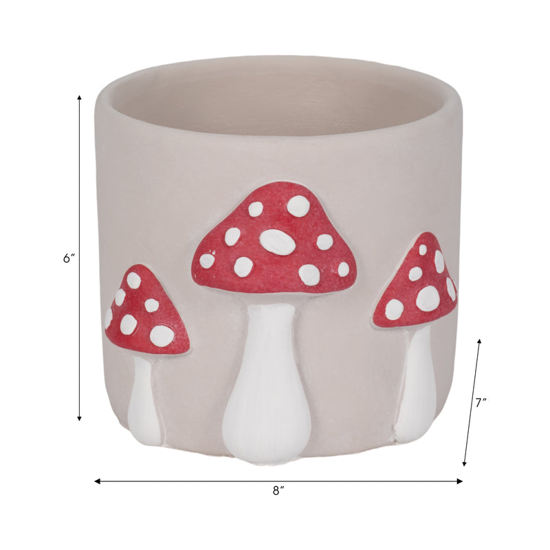 8" Magic Mushroom Applique Planter, Red/white