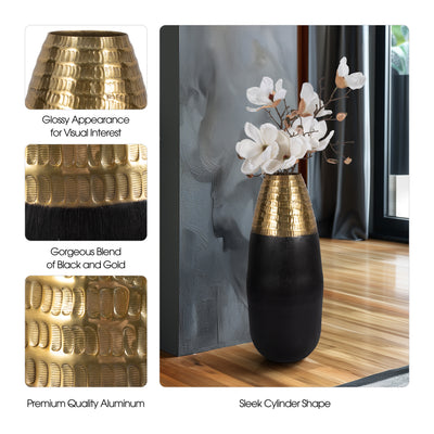 Metal, 20" 2-tone Floor Vase, Black/gold