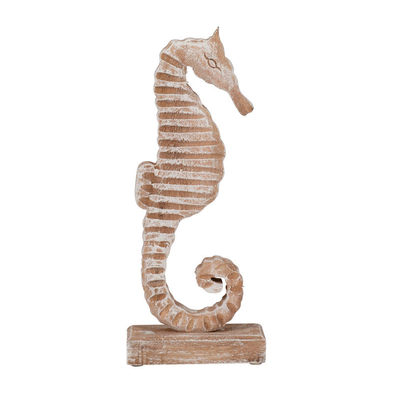 WOOD, 13"H SEAHORSE, RUSTIC WHITE