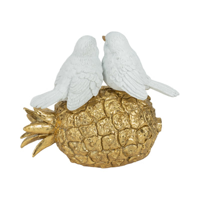 8" Kissing Birds On Pineapple, White/gold