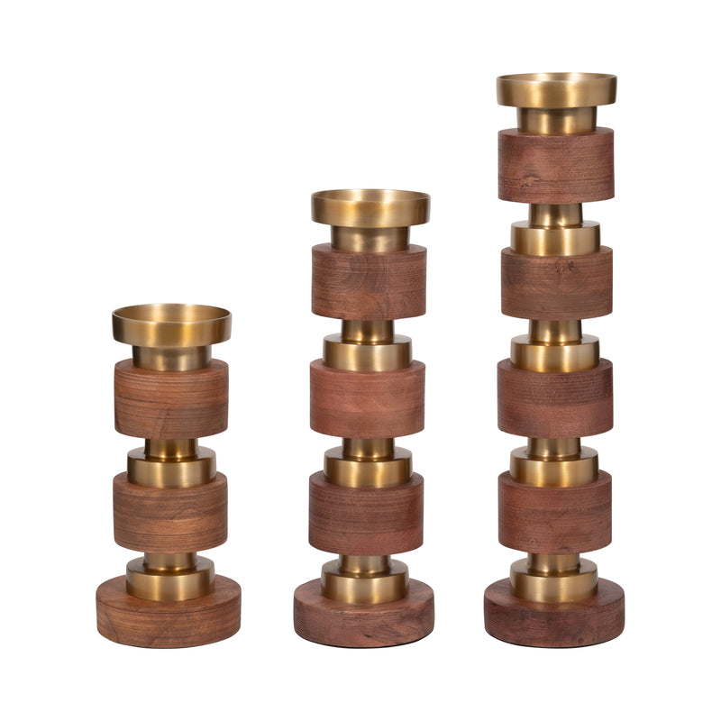 S/3 13/17/22" Hollis Wood Candle Sticks, Brown