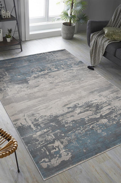 Modern baby blue and off-white Rug