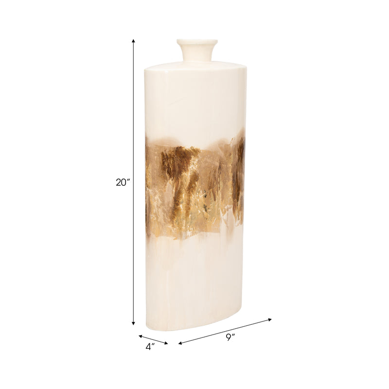 METAL, 20" FLASK VASE, PEARL/GOLD