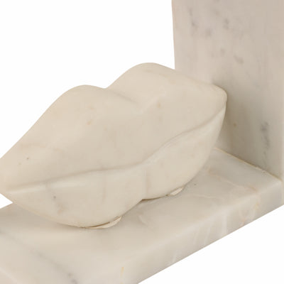 S/2 5" Lips Marble Bookends, White