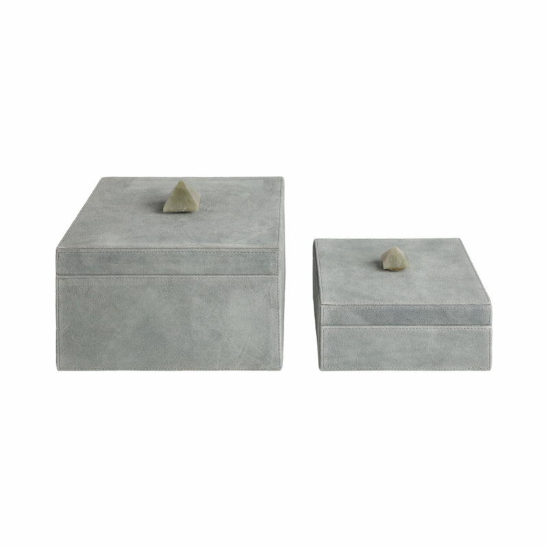 S/2 7/9" HARCOURT SUEDE BOXES W/STONE KNOB, BLUE