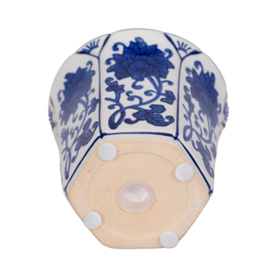 4", 6oz Fluted Chinoiserie Candle , Blue/white