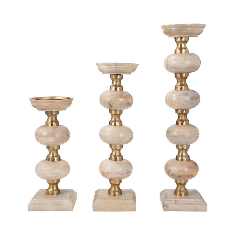 S/3 14/19/23" Sumpter Natural Wood Candle Sticks