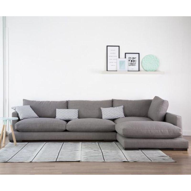 Modern Gray Linen L-Shaped Sofa - 90x300x170x45 cm - Swedish Wood By Alhome