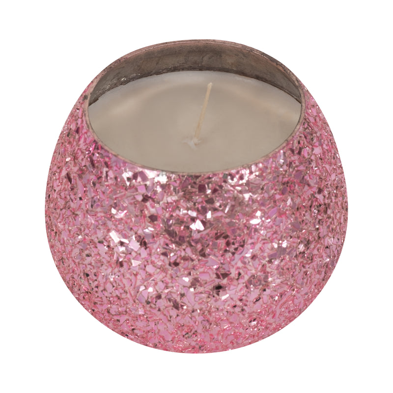 Glass, 4" 11 Oz Crackled Scented Candle, Pink