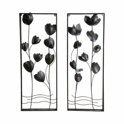 S/2 32" Blooming Flowers Metal Wall Panels, Blue/b