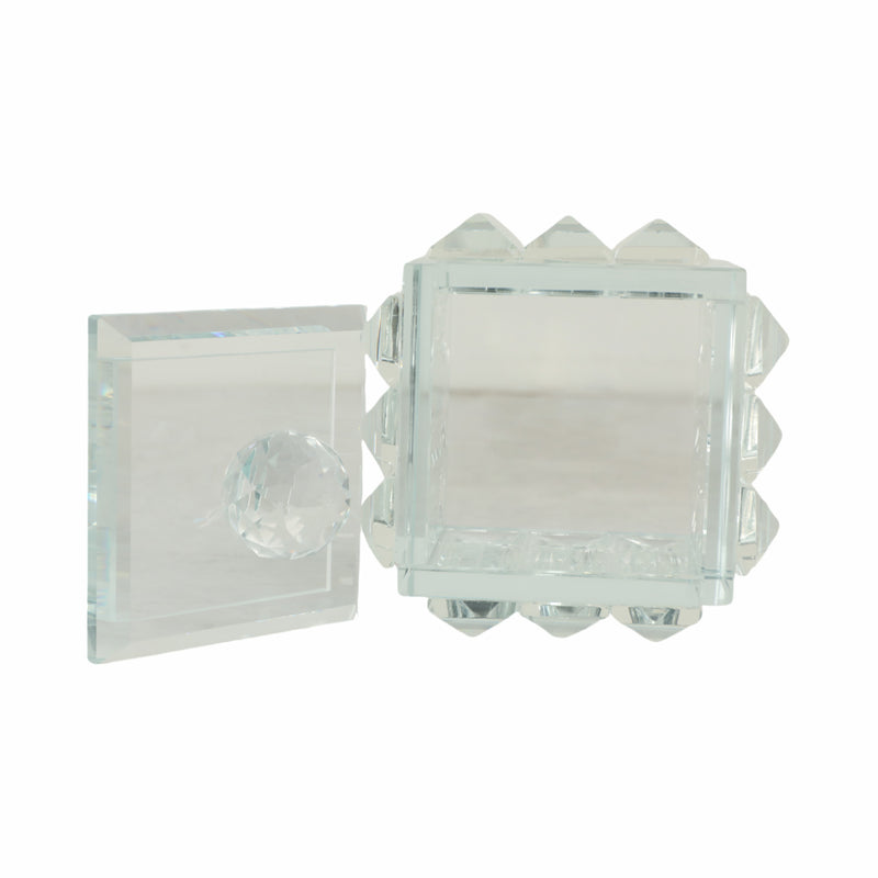 GLASS, 4"D RIDGED TRINKET BOX, CLEAR