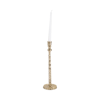 METAL, 15" HAMMERED TAPER CANDLEHOLDER, GOLD