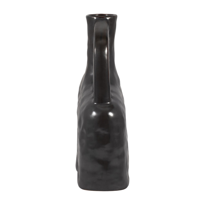 CER, 12" METALLIC TRIPLE HANDLE VASE, BLACK