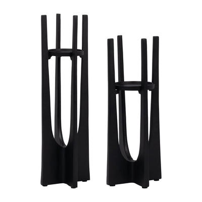 METAL, 16" PILLAR CANDLE HOLDER, BLACK