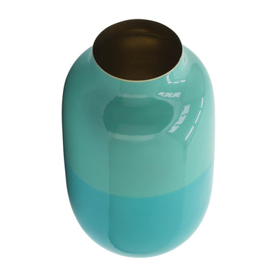 METAL 12" URN VASE, GREEN