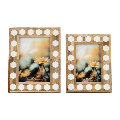 WOOD/RESIN,5X7 HEXAGON FRAME, WHITE